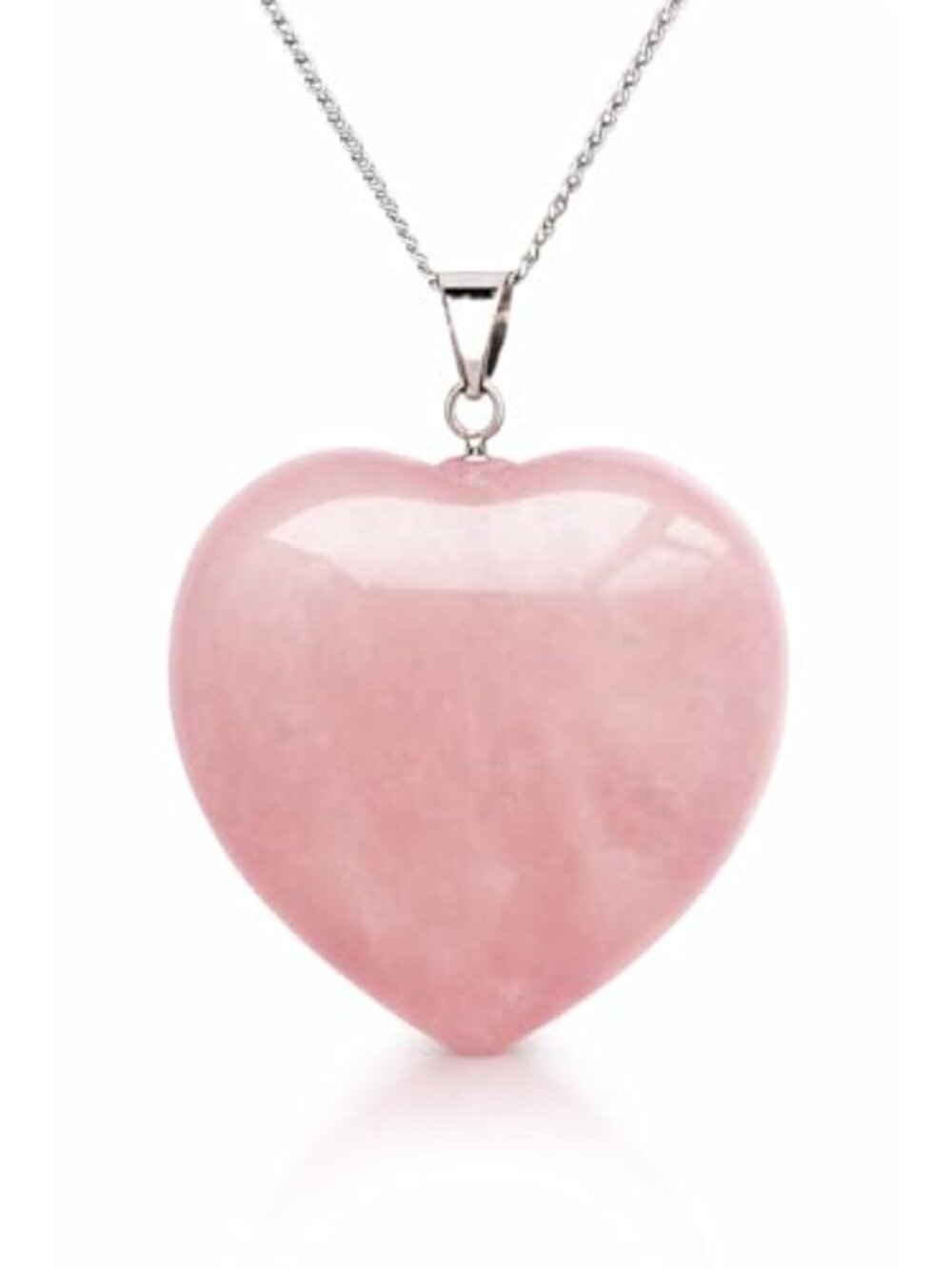 Natural Rose Quartz Puffy Heart Pendant Necklace 18" Women's Jewelry